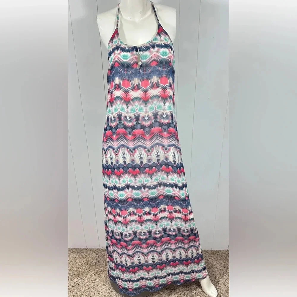 NWT Forever 21 Women’s Long Summer Maxi Dress Geometric Spaghetti Straps…